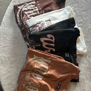 (4) crop top western Graphic Tees - Black, White, Brown